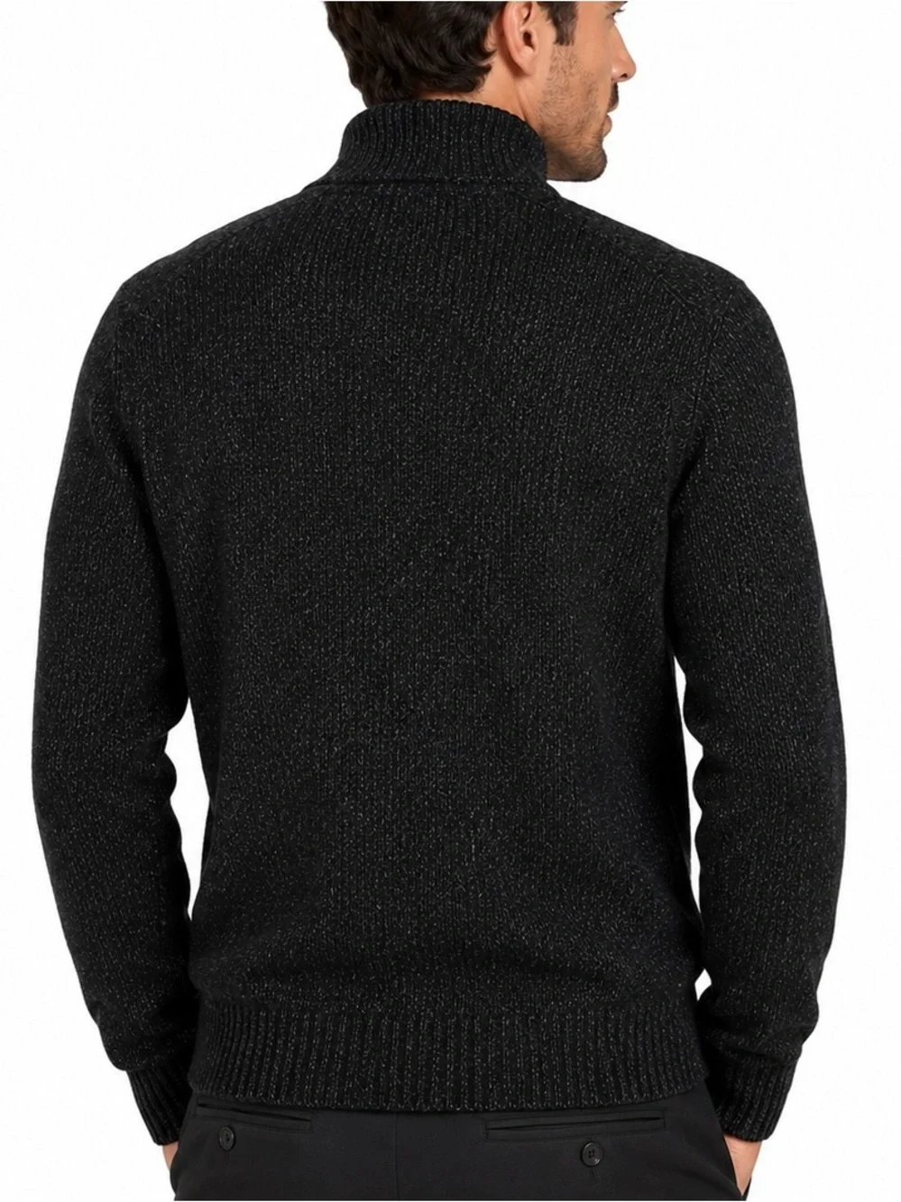 Banana Republic Men’s Mock Neck Zip Shoulder Knit Sweater Black Gray Size Large